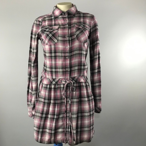 Miley Cyrus button tie tunic top long short sleeve soft flannel feel - Picture 2 of 8